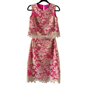 Antonio Melani Pink Lace 2-Piece Set Crop Top & Skirt Size 0 EUC Pet Smoke Free